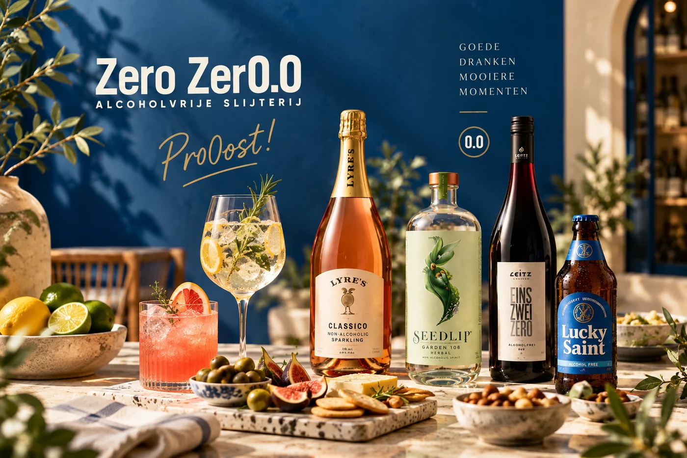 Alcoholvrije flessen op tafel bij Zero Zer0.0